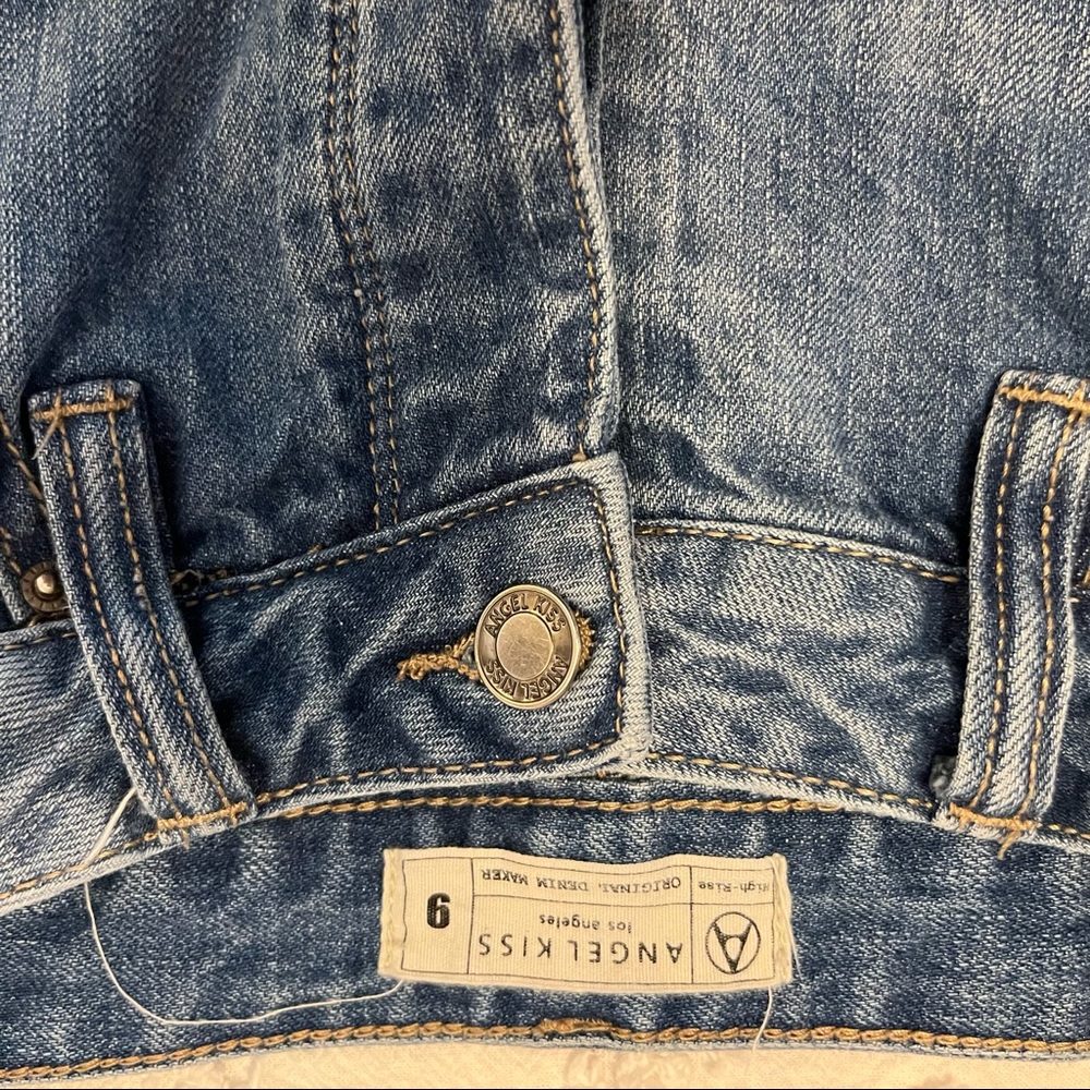 Angel Kiss High Waisted Distressed Button Fly Ripped Blue Jeans Sz 9 - Picture 5 of 6